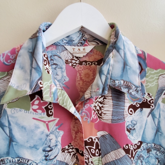 Vintage short sleeve shirt with gorgeous patern, Large Size - Picture 3 of 6